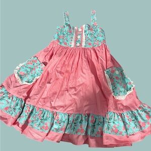 Girls Floral Pink and Blue Kids Dress- Size 7